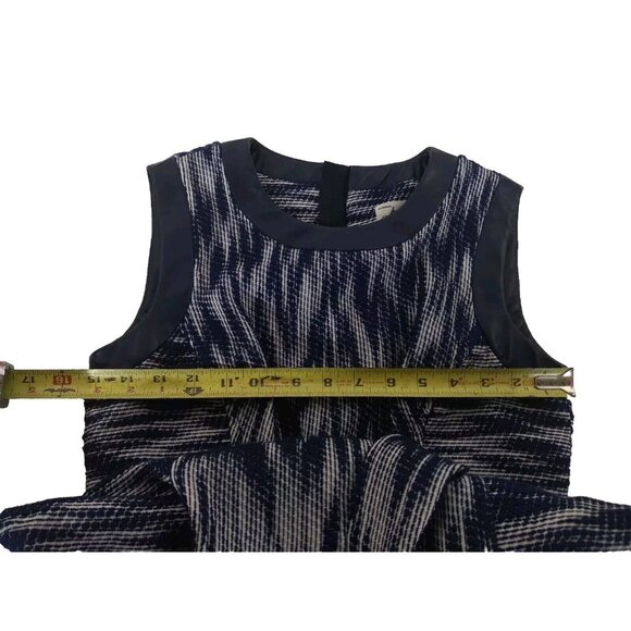 Milly NY USA Women's Dress Blue White Leather Trim Geometric Knit Sheath Size 4 - Picture 9 of 16